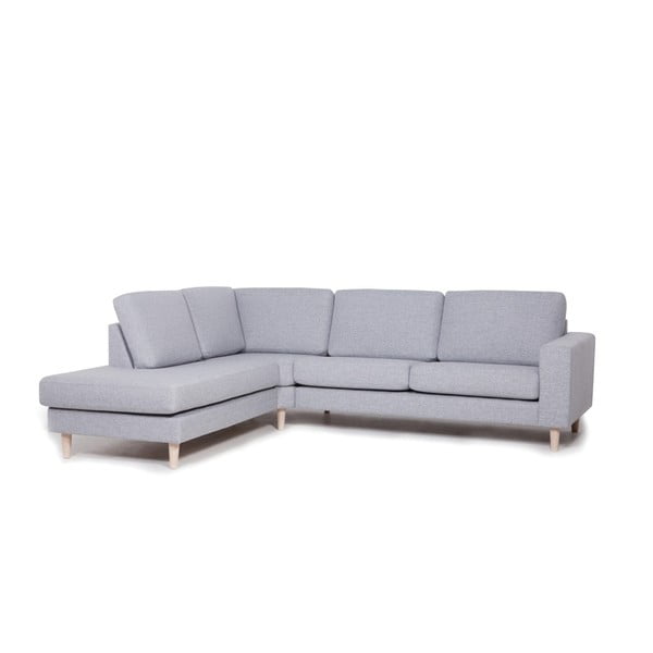 "Scandic Focus" pilka kampinė sofa su kairiuoju šoniniu šezlongu