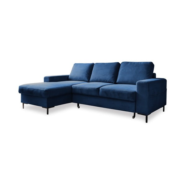 Iš kordinio velveto sulankstoma kampinė sofa tamsiai mėlynos spalvos (su kairiuoju kampu) Lofty Lilly – Miuform