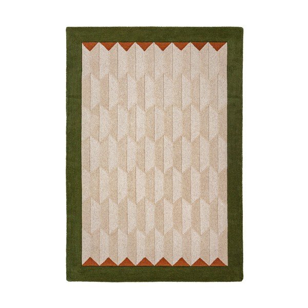 Rankų darbo žalios spalvos/natūralios spalvos iš vilnos kilimas 120x170 cm Apex Border Wool – Flair Rugs