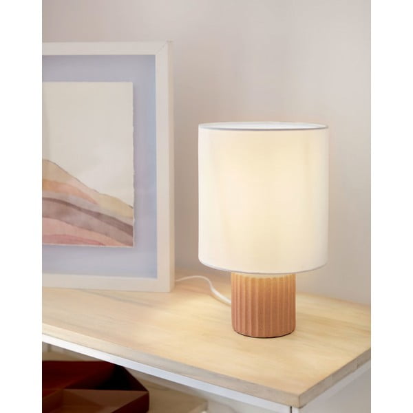 Stalinė lempa su baltos ir natūralios spalvos tekstiliniu gaubtu (aukštis 28 cm) Eshe - Kave Home-image-1