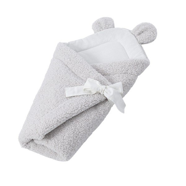 Dramblio kaulo spalvos iš sherpa vilnos kūdikio vystyklas 35x65 cm – Meowbaby-image-1
