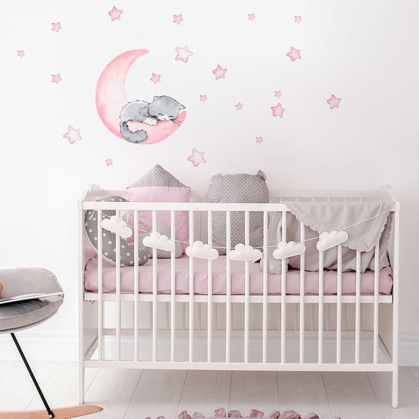 Rožiniai vaikiški sienų lipdukai Ambiance Magic Cat-image-1