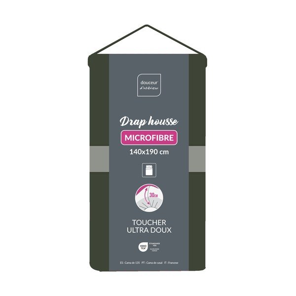 Khaki spalvos iš mikropluošto paklodė su guma 140x190 cm Oscar – douceur d'intérieur-image-1