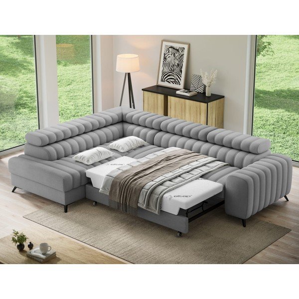 Pilkos spalvos kampinė sofa iš velveto (su kairiuoju kampu/„L“ formos) Kanedo – ELTAP-image-3