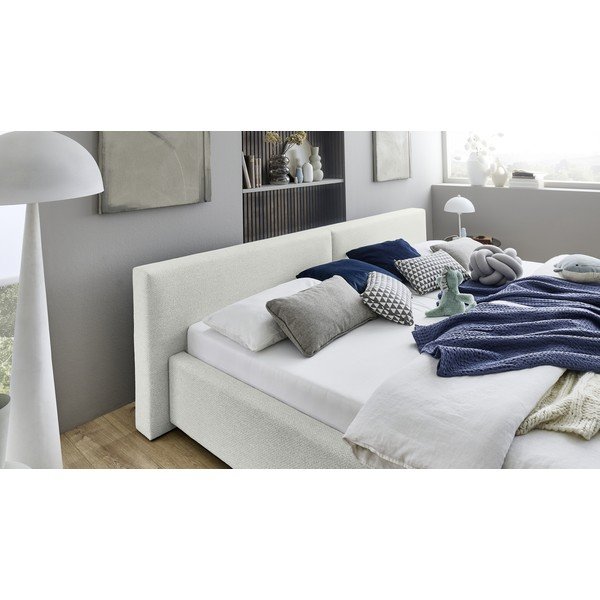 Baltos spalvos dvigulė lova audiniu dengta su sandėliavimo vieta su lovos grotelėmis 200x240 cm Cube – Meise Möbel-image-2