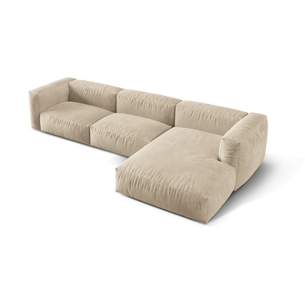 Smėlio spalvos iš velveto modulinė kampinė sofa (su dešiniuoju kampu/su gultu) Martina – Micadoni -image-2