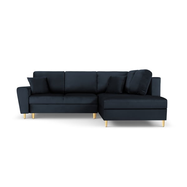 Tamsiai mėlynos spalvos iš velveto sulankstoma/su sandėliavimo vieta kampinė sofa (su dešiniuoju kampu/„L“ formos) Kyoto – Cosmopolitan Design