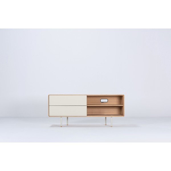 Iš ąžuolo masyvo TV spintelė baltos spalvos/natūralios spalvos 150x64 cm Fina – Gazzda-image-3