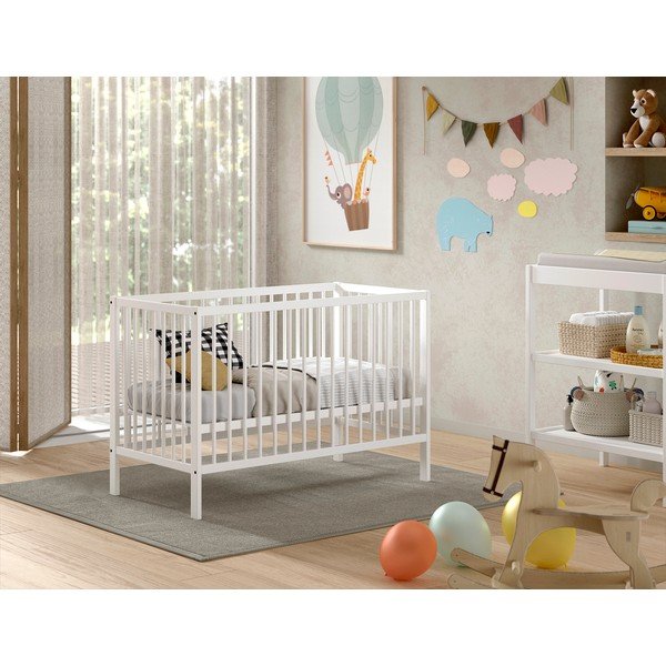 Vaikiška lova iš pušies masyvo baltos spalvos 60x120 cm DINO – Vipack-image-1