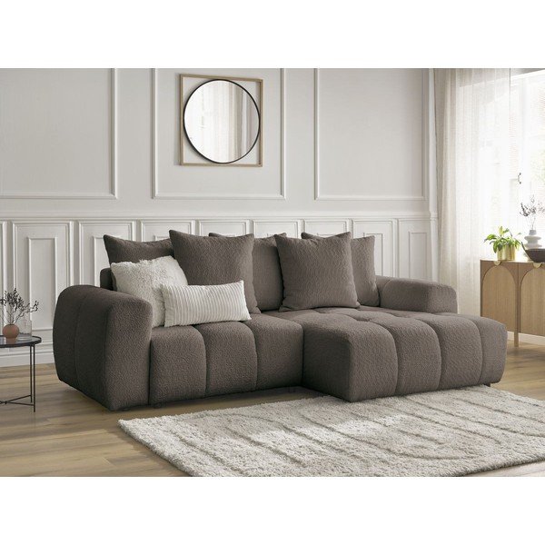 Rudos spalvos sulankstoma/su sandėliavimo vieta kampinė sofa iš boucle (su dešiniuoju kampu/su gultu) Roxelane – Bobochic Paris-image-3