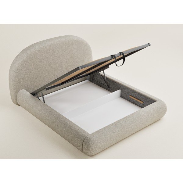 Smėlio spalvos dvigulė lova audiniu dengta su sandėliavimo vieta su lovos grotelėmis 180x200 cm Maumere – Maison de Rêve-image-3