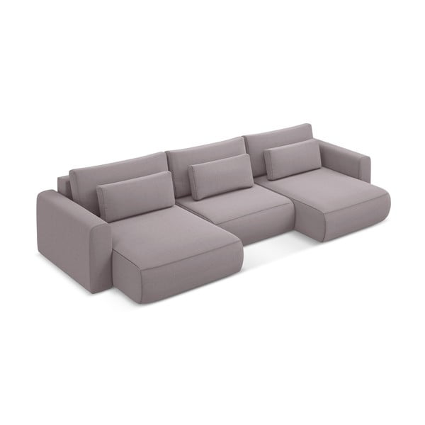 Levandų spalvos iš velveto sulankstoma/su sandėliavimo vieta kampinė sofa („U“ formos) Kapua – Makamii-image-4