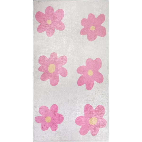 Skalbiamas rožinės spalvos/dramblio kaulo spalvos vaikiškas kilimas 120x180 cm Cute Flowers Pink – Vitaus