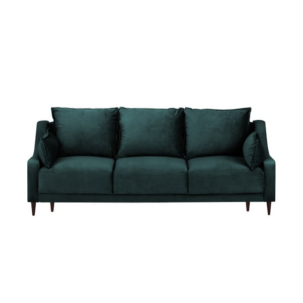 Mėlynai žalia aksominė sofa-lova su patalynės dėže Mazzini Sofas Freesia, 215 cm