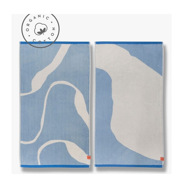 Rankšluosčiai baltos spalvos/mėlynos spalvos iš organiškos medvilnės 2 vnt. 50x90 cm Nova Arte – Mette Ditmer Denmark