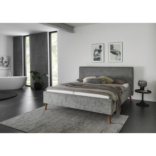 Pilkos spalvos dvigulė lova audiniu dengta su sandėliavimo vieta su lovos grotelėmis 180x200 cm Riva – Meise Möbel-image-1