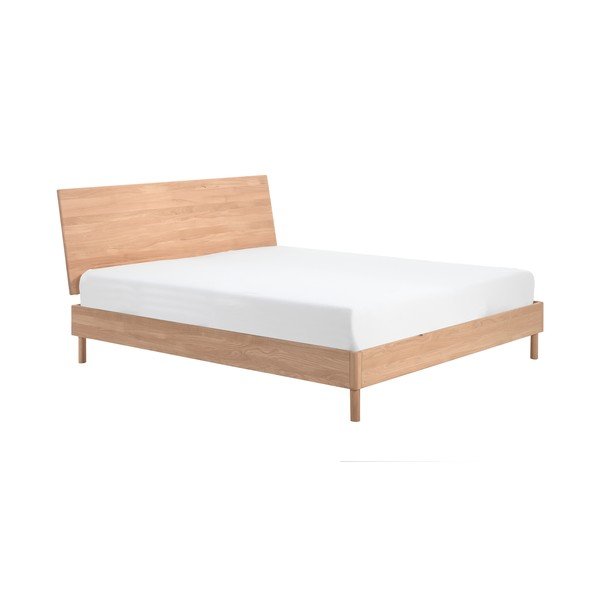 Natūralios spalvos iš ąžuolo masyvo dvigulė lova be grotelių 180x200 cm Forrest – Vipack