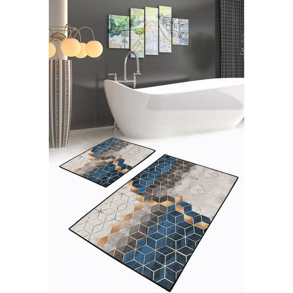 Vonios kilimėliai mėlynos ir pilkos spalvos 2 vnt. 60x100 cm Optic – Mila Home-image-3