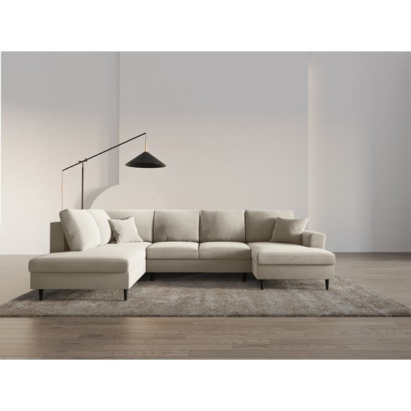 Smėlio spalvos iš velveto sulankstoma/su sandėliavimo vieta kampinė sofa (su kairiuoju kampu/„U“ formos) Kyoto – Cosmopolitan Design-image-1