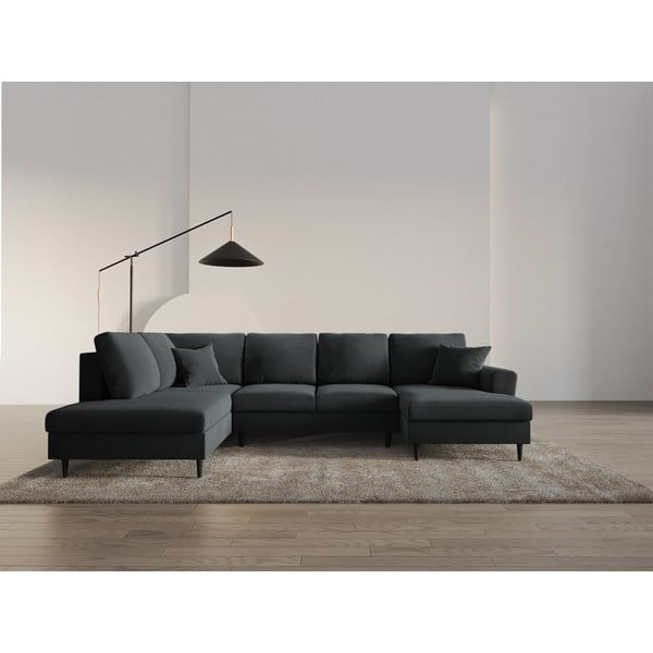 Tamsiai pilkos spalvos iš velveto sulankstoma/su sandėliavimo vieta kampinė sofa (su kairiuoju kampu/„U“ formos) Kyoto – Cosmopolitan Design-image-1