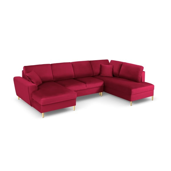 Raudonos spalvos iš velveto sulankstoma/su sandėliavimo vieta kampinė sofa (su dešiniuoju kampu/„U“ formos) Kyoto – Cosmopolitan Design-image-1