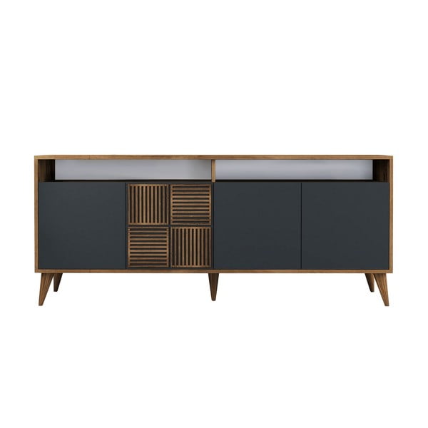 Žema šoninė spintelė antracito spalvos/natūralios spalvos iš riešutmedžio 180x79 cm Milan – Kalune Design-image-2