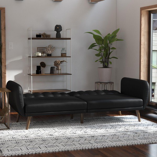 Juoda sofa-lova iš odos imitacijos 207 cm Brittany - Novogratz-image-1