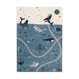 Vaikiškas žaidimų kilimas mėlynos spalvos/kreminės spalvos 123x180 cm Little Deep Blue – Nattiot