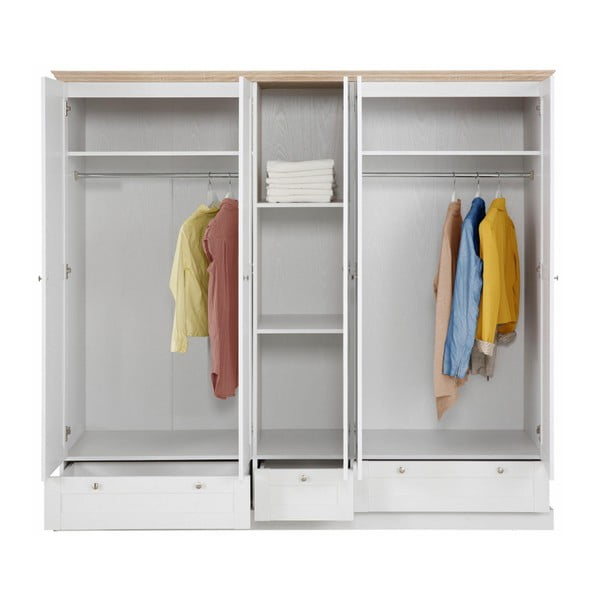 Balta penkių durų spinta su ąžuolo detalėmis "Støraa Bruce-image-1