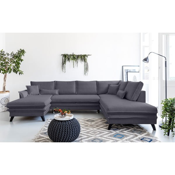 Atracito pilkos spalvos U formos sofa-lova Miuform Charming Charlie, dešinysis kampas-image-1