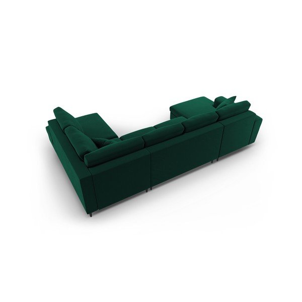 Žalios spalvos iš velveto sulankstoma/su sandėliavimo vieta kampinė sofa (su dešiniuoju kampu/„U“ formos) Kyoto – Cosmopolitan Design-image-4