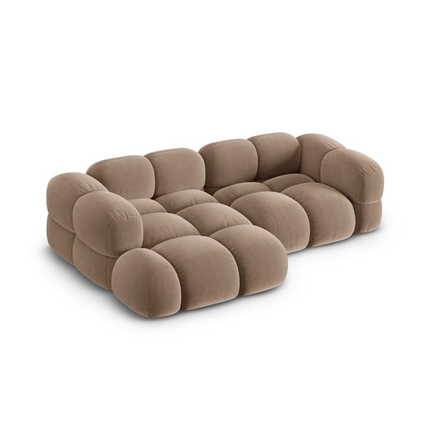 Rudos spalvos iš velveto kampinė sofa (su kairiuoju kampu/su gultu) Loretto – Cosmopolitan Design-image-2