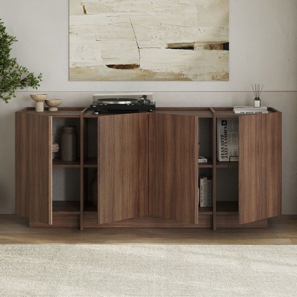 Tamsios natūralios spalvos šoninė spintelė iš riešutmedžio su anga laidams 180x80x45 cm Dorma – Kalune Design-image-2