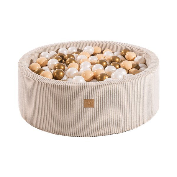 Kreminės spalvos iš velveto pripučiamų kamuoliukų baseinas ø 90x30 cm Montessori – Meowbaby