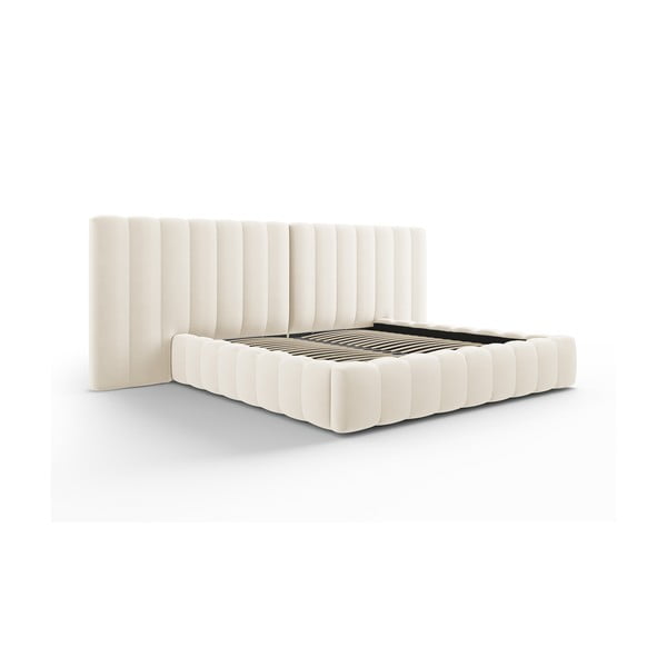 Dvigulė lova smėlio spalvos audiniu dengta su sandėliavimo vieta su lovos grotelėmis 180x200 cm Gina – Milo Casa