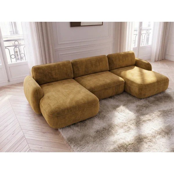 Geltonos spalvos sulankstoma/su sandėliavimo vieta kampinė sofa iš velveto („U“ formos) Celeste – Bobochic Paris-image-2