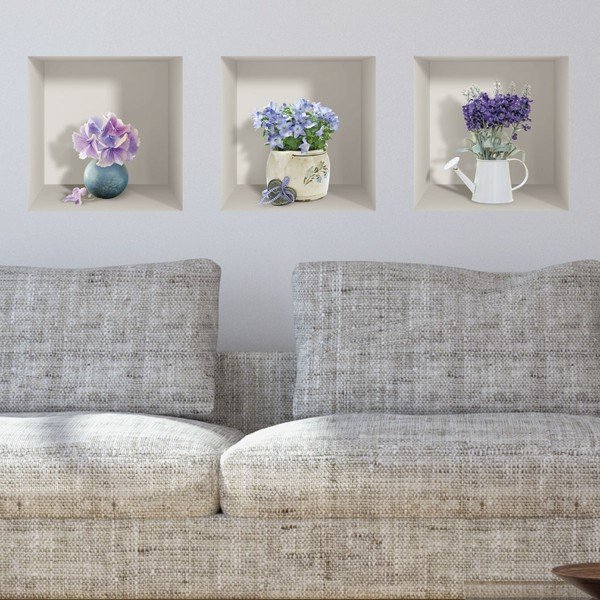 3 3D sienų lipdukų rinkinys Ambiance Purple Bouquets-image-1