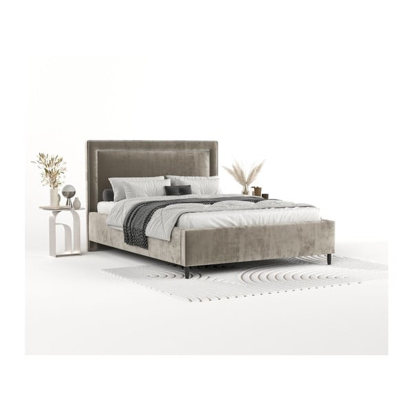 Dvigulė lova smėlio spalvos audiniu dengta su sandėliavimo vieta su lovos grotelėmis 160x200 cm Baleine – Maison de Rêve-image-1