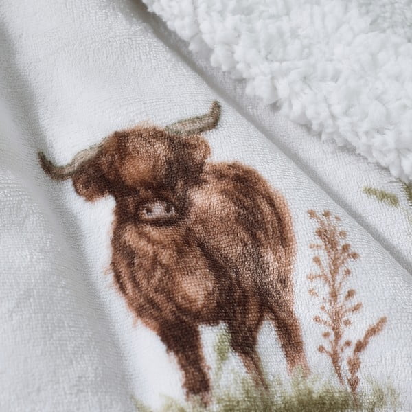 Rudos spalvos/smėlio spalvos iš mikropliušo antklodė ir pledas 130x170 cm Angus Highland Cow – Catherine Lansfield-image-2