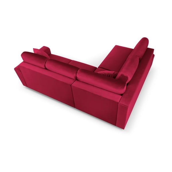 Raudonos spalvos iš velveto sulankstoma/su sandėliavimo vieta kampinė sofa (su kairiuoju kampu/„L“ formos) Kyoto – Cosmopolitan Design-image-4
