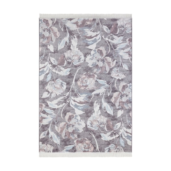 Pilkas kilimas su medvilne Nouristan Contemporary Flowers, 135 x 195 cm