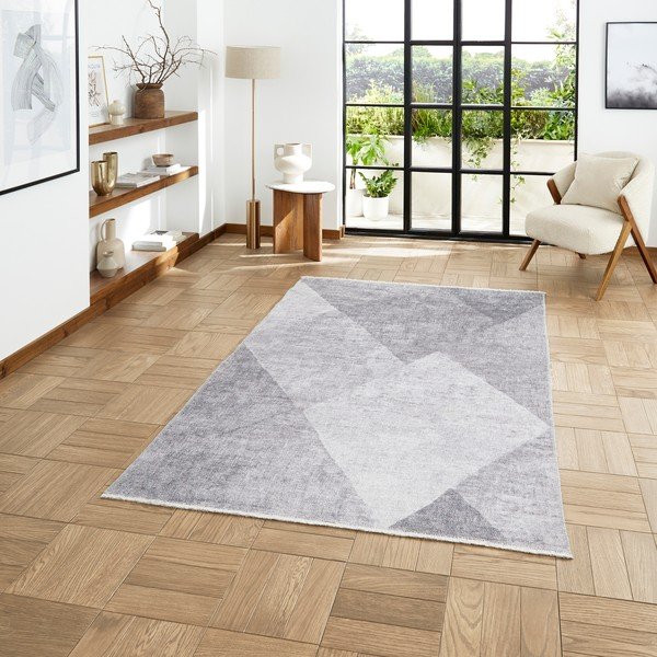 Skalbiamas iš medvilnės mišinio kilimas šviesiai pilkos spalvos 60x170 cm Whisper – Think Rugs-image-1