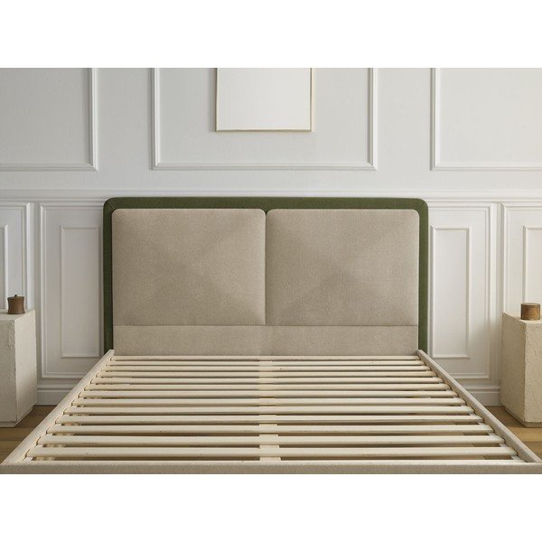 Žalios spalvos iš audinio dvigulė lova audiniu dengta su lovos grotelėmis 180x200 cm Mara – Bobochic Paris-image-4