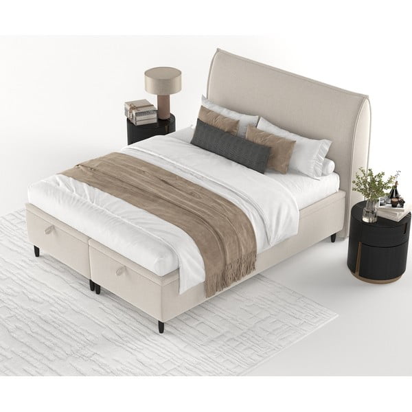 Dvigulė lova smėlio spalvos audiniu dengta su sandėliavimo vieta 160x200 cm Pearl – Maison de Rêve-image-4