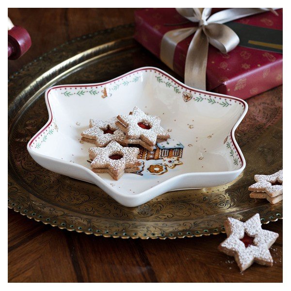 Raudonai baltas porcelianinis dubuo su kalėdinės žvaigždės motyvu Villeroy & Boch Gingerbread Village, 24,5 x 24,5 cm-image-4