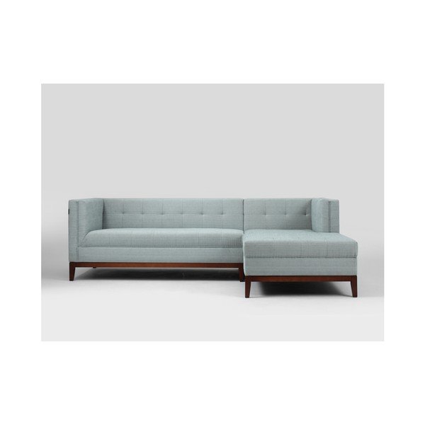 Šviesiai turkio spalvos kampinė sofa su šezlongu dešinėje pusėje-image-1