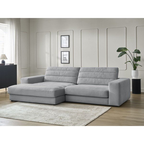 Šviesiai pilkos spalvos kampinė sofa iš velveto (su kairiuoju kampu/su gultu) Sierra – Bobochic Paris-image-1