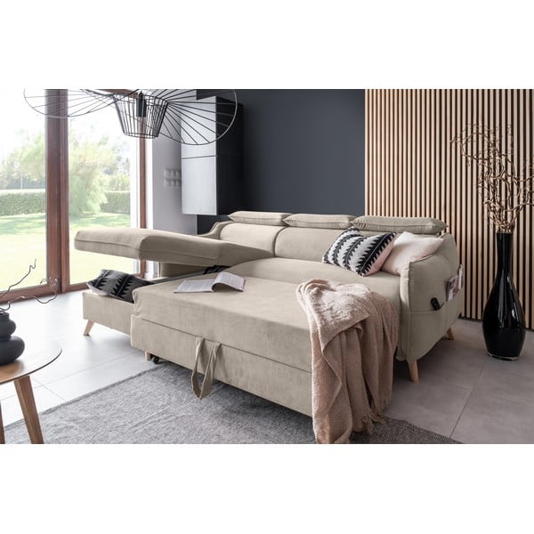 Sulankstoma kampinė sofa iš velveto smėlio spalvos (su kairiuoju kampu) Sweet Harmony – Miuform-image-4