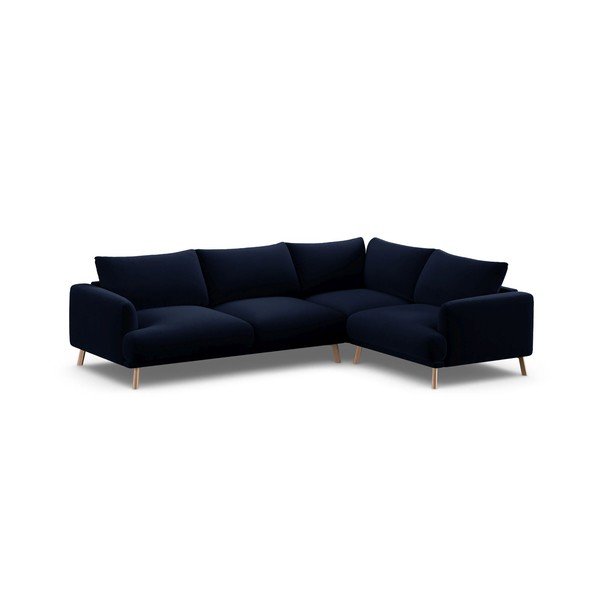 Tamsiai mėlynos spalvos kampinė sofa iš velveto (su dešiniuoju kampu/„L“ formos) Naomi – Micadoni -image-2