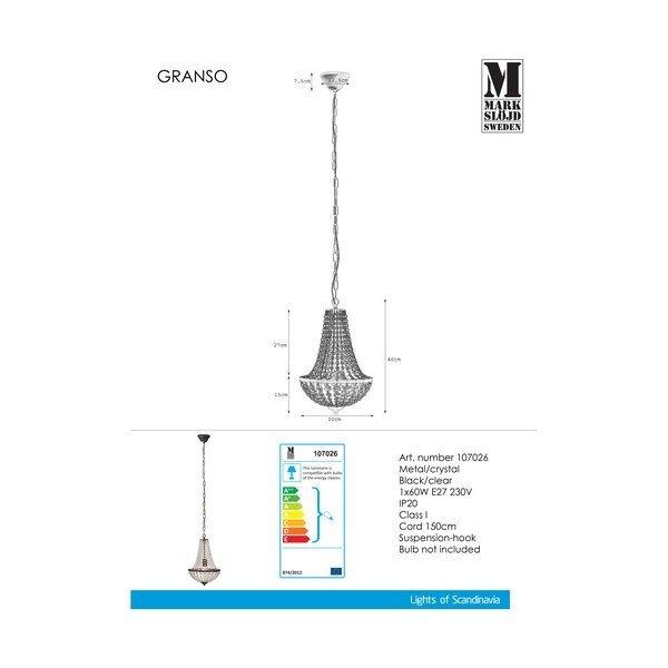 Juodas pakabinamas šviestuvas "Markslöjd Granso", ⌀ 30 cm-image-2